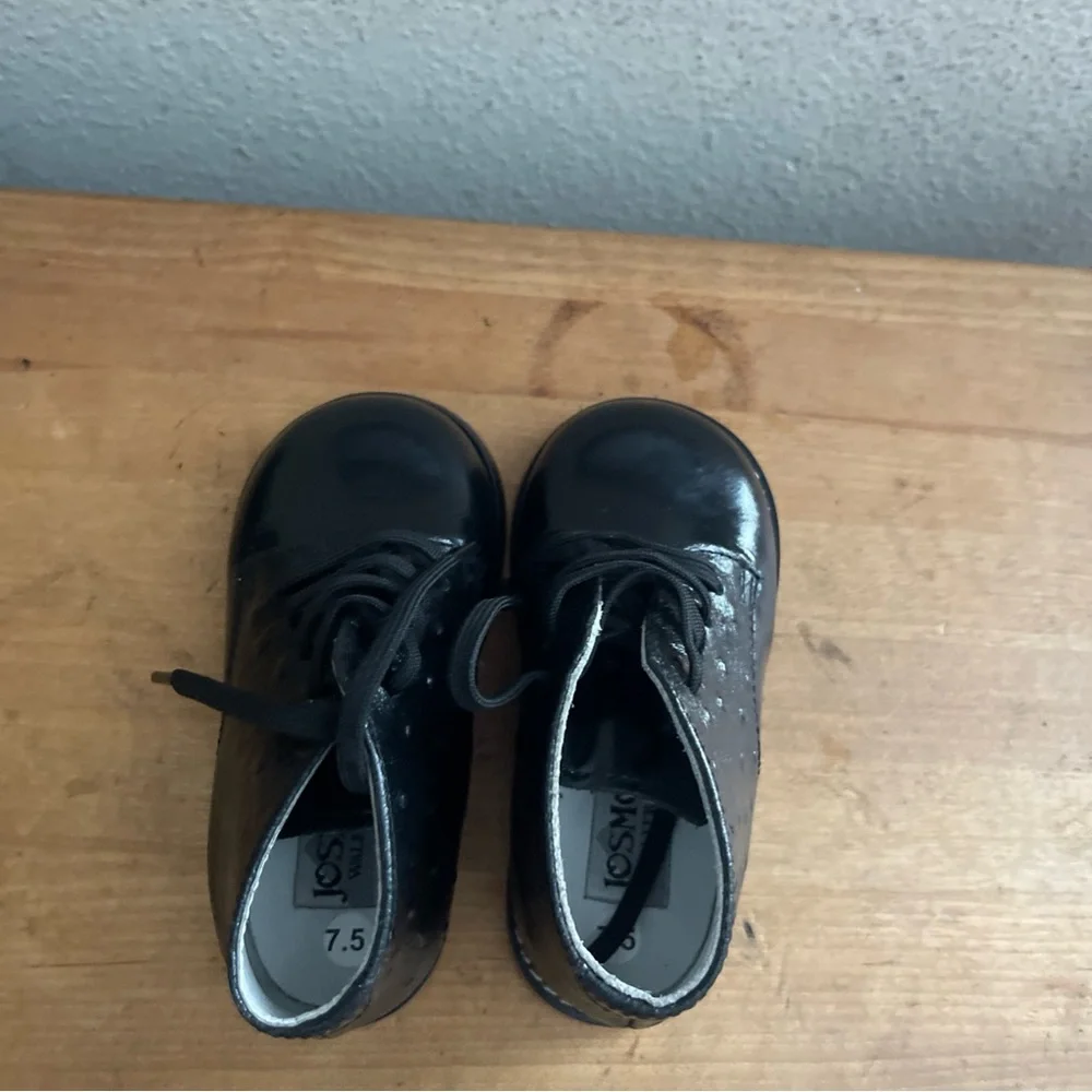Josmo Black Leather Lace Up Baby Toddler Walking Shoes Boys Sz 7.5